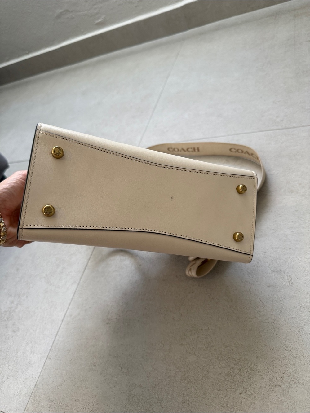 COACH Cream Leather Top-Handle Satchel with Logo and Signature Crossbody Strap - Picture 6 of 14